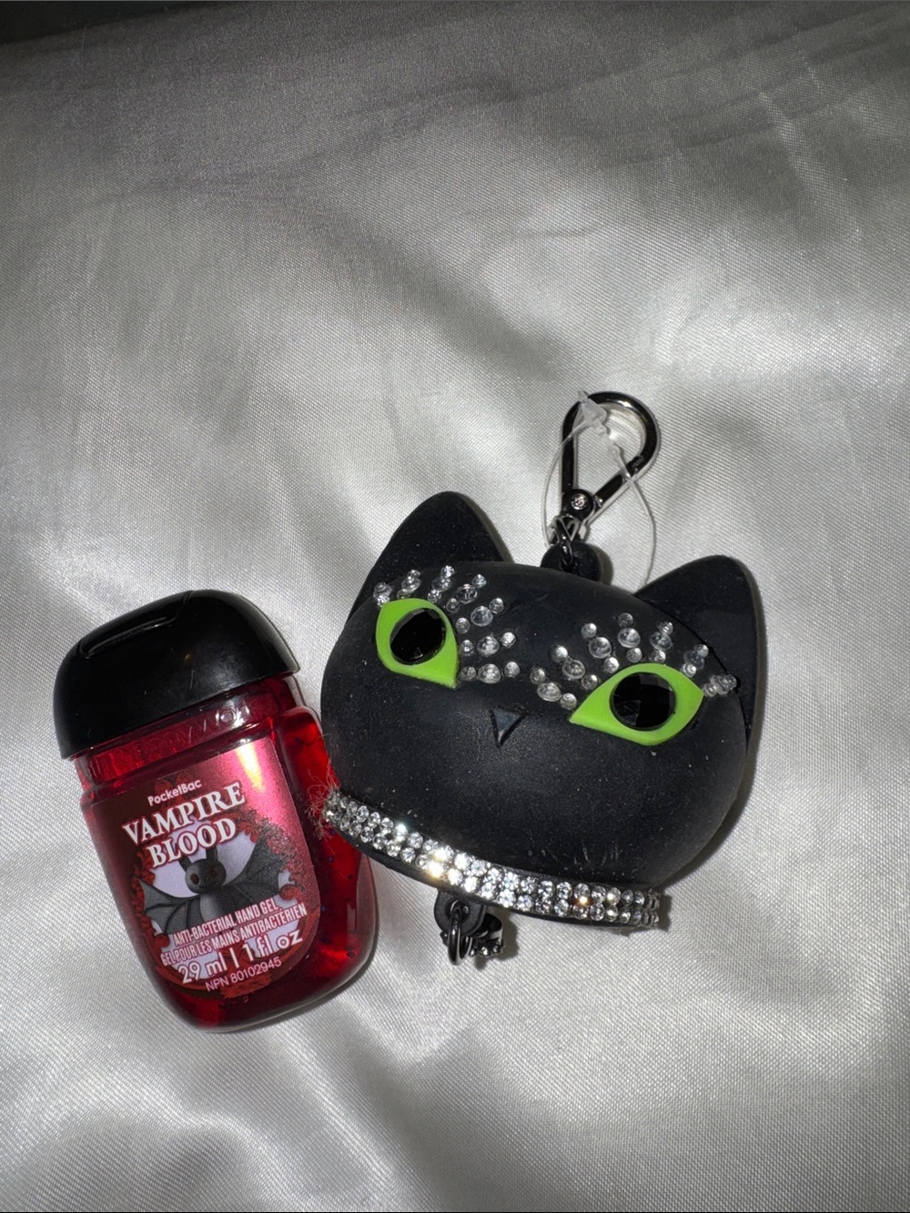 Bath & Body Works Black Cat Keychain Hand Sanitizer Holder with Green Eyes